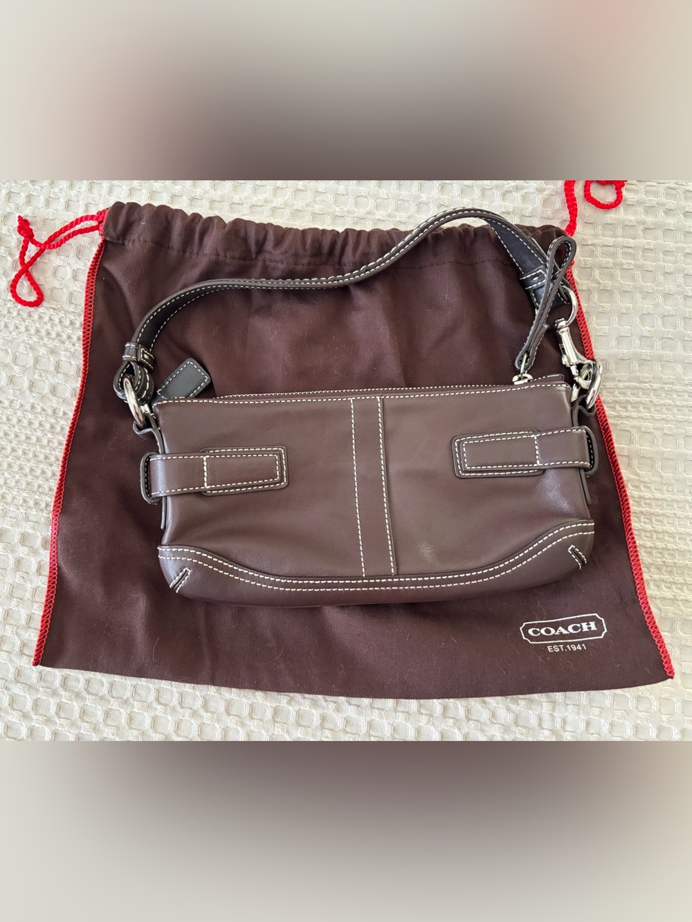 Leather Shoulder Bag - Brown with Silver Hardware - Picture 3 of 4